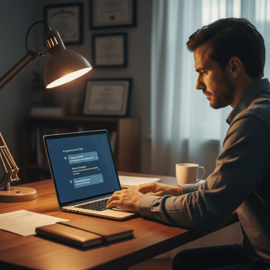 Sole trader using AI tools at home desk